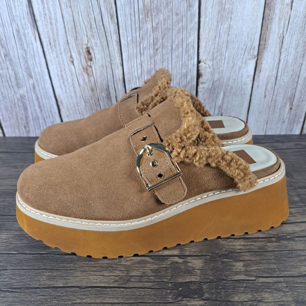 Dolce Vita Lelani Plush Flat Platform Mule Women's Sz 9 Pecan Suede (VGC) - Picture 1 of 9